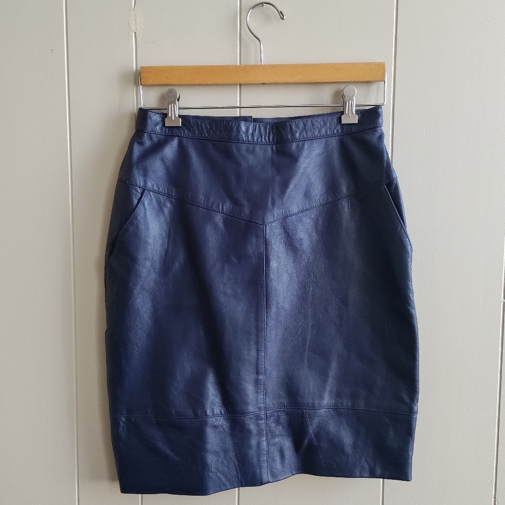 Vtg 80's Purple Leather Skirt 8/10 Fit